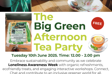 Flyer for The Big Green Afternoon Tea Party